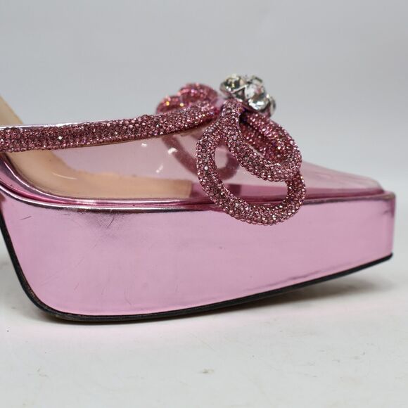 🔥NO ANKLE STRAP MACH & MACH Double Crystal Bow Platform Pump Pink, 7.5US/37.5IT - Picture 8 of 13